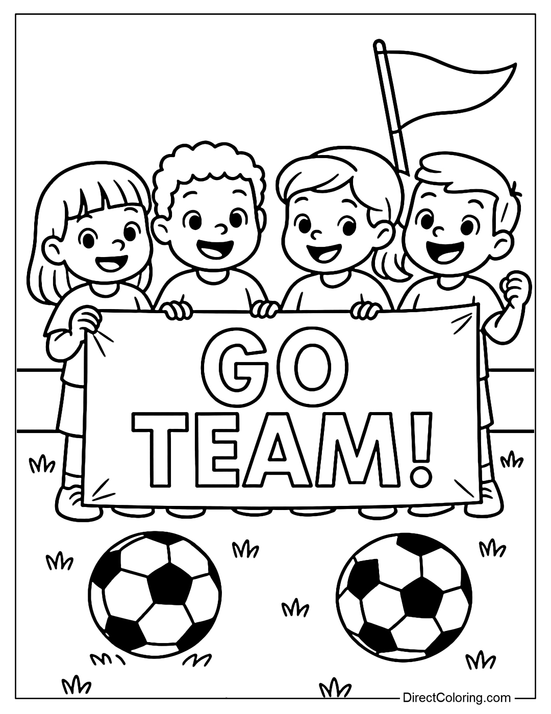 Coloring page of a group of friends drawing a 